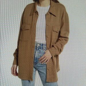 Boyfriend Fit Button Up Fleece Spring Casual Outdoor Neutral Oversized Small